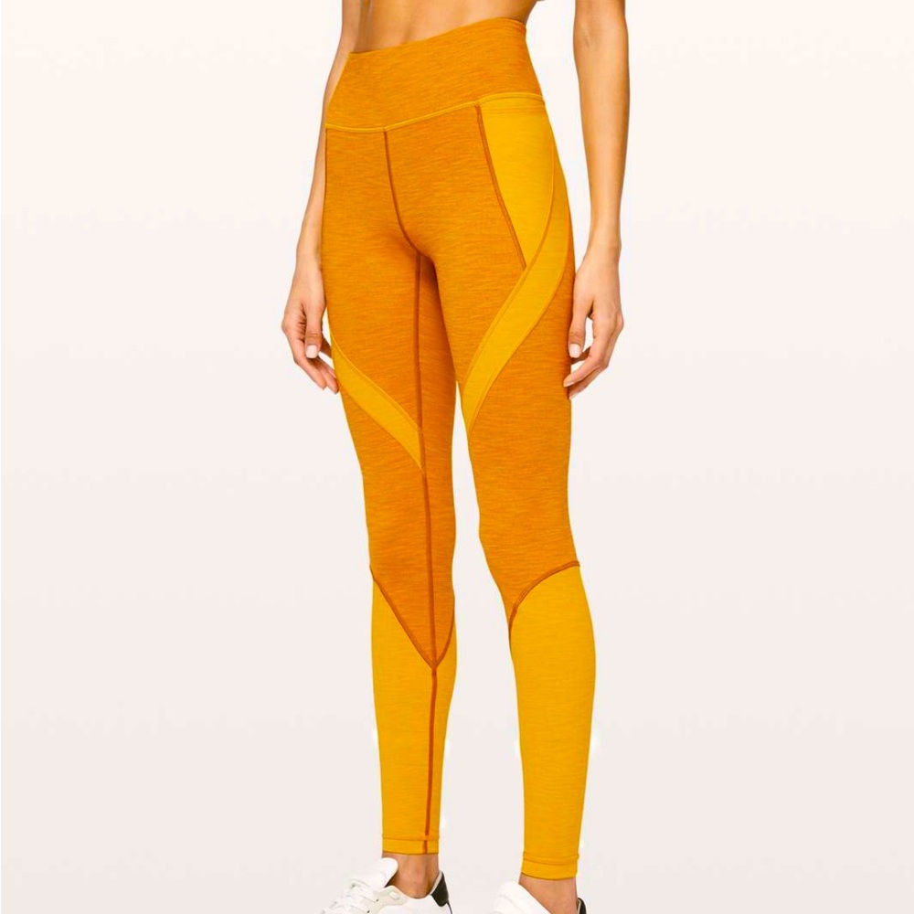 Lululemon Extension Tights 28” inseam in Fools Gold and Honey Lemon